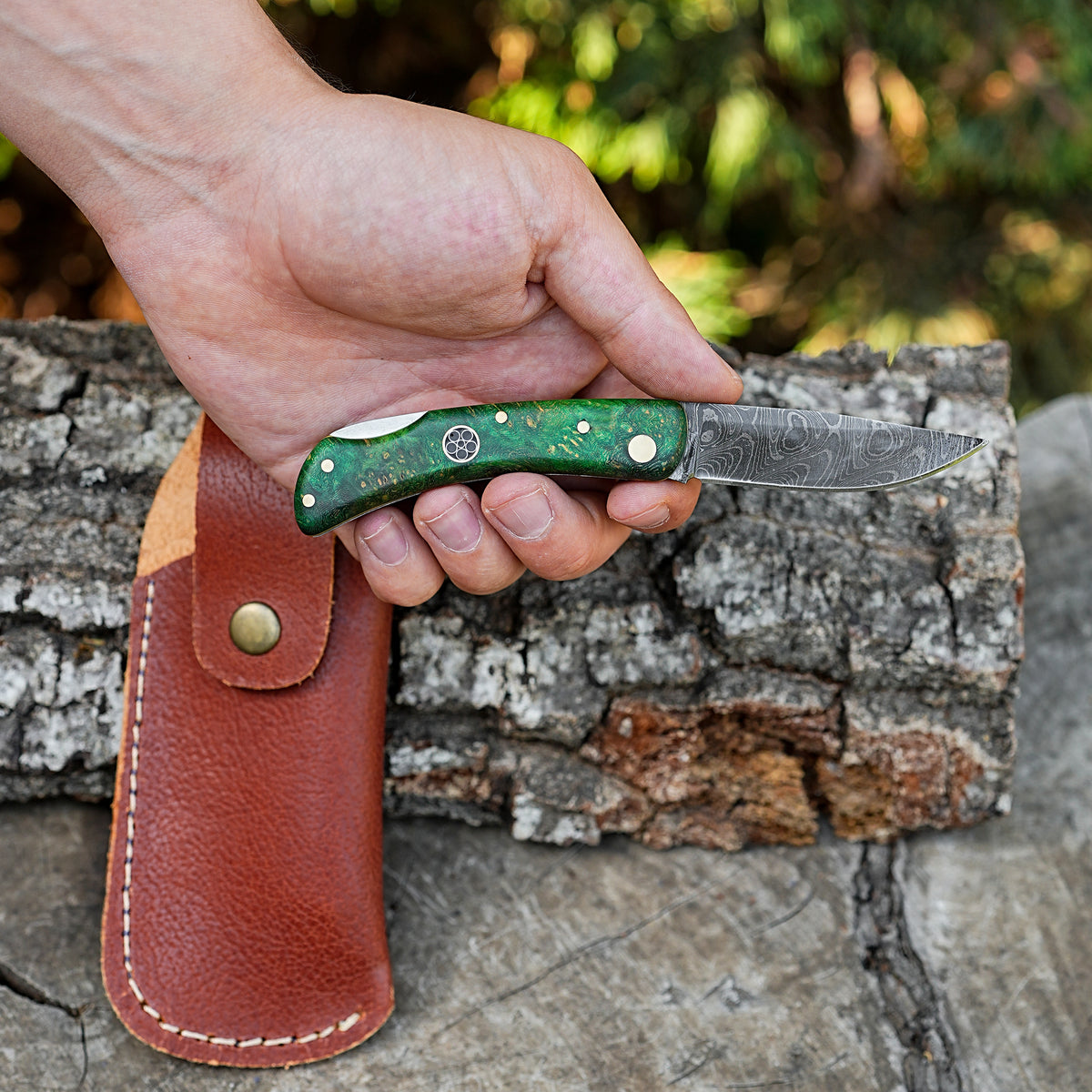 Katlanır Model- Damascus Çelik - Stabilize Sap - 15 Cm