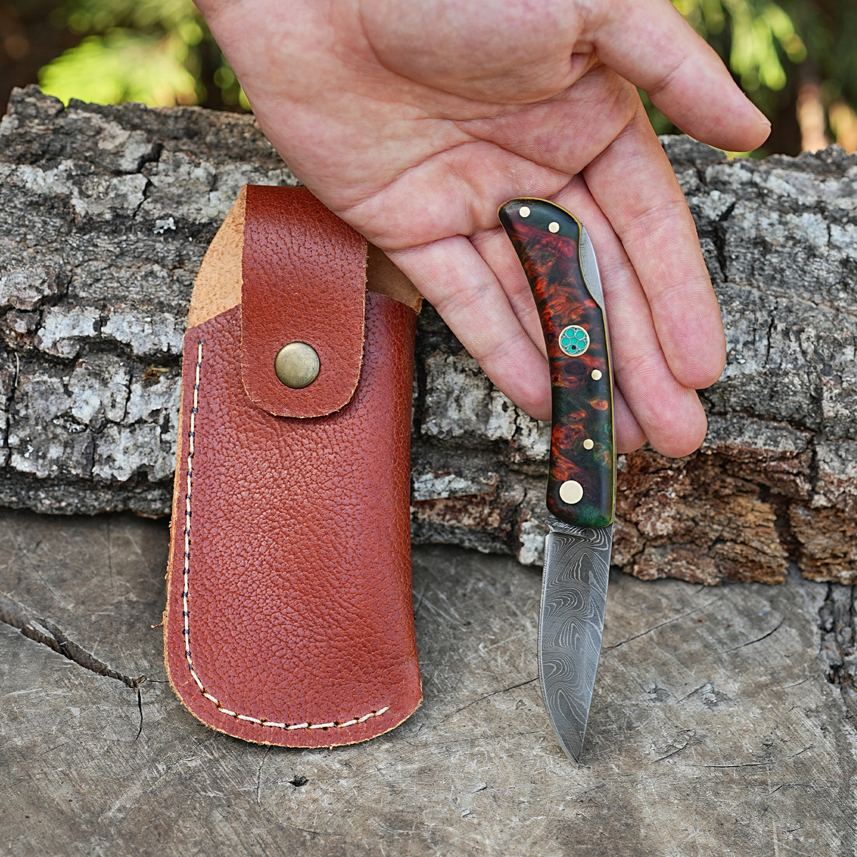 Katlanır Model- Damascus Çelik - Stabilize Sap - 15 Cm