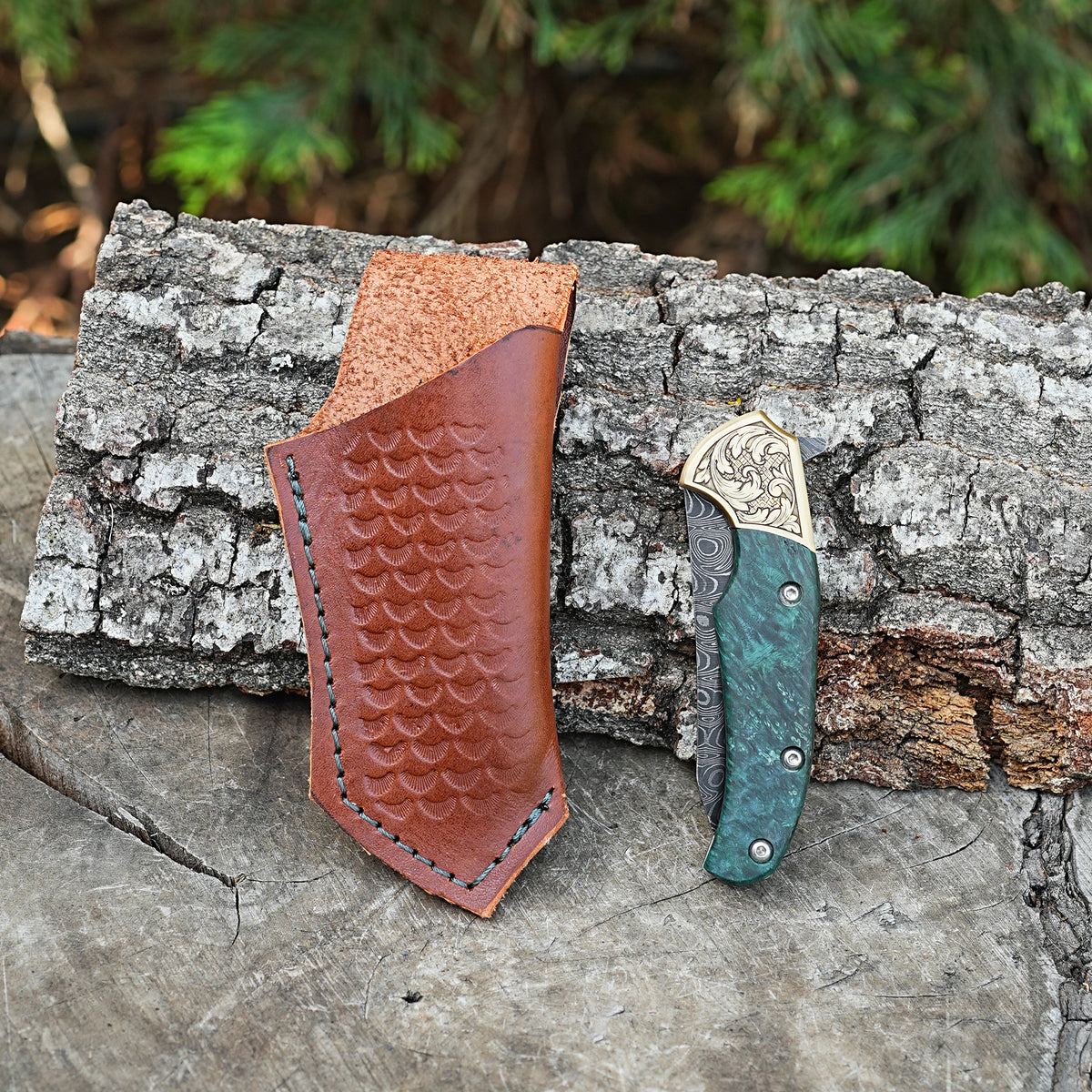 Katlanır Model- Damascus Çelik - Stabilize Sap - 24cm