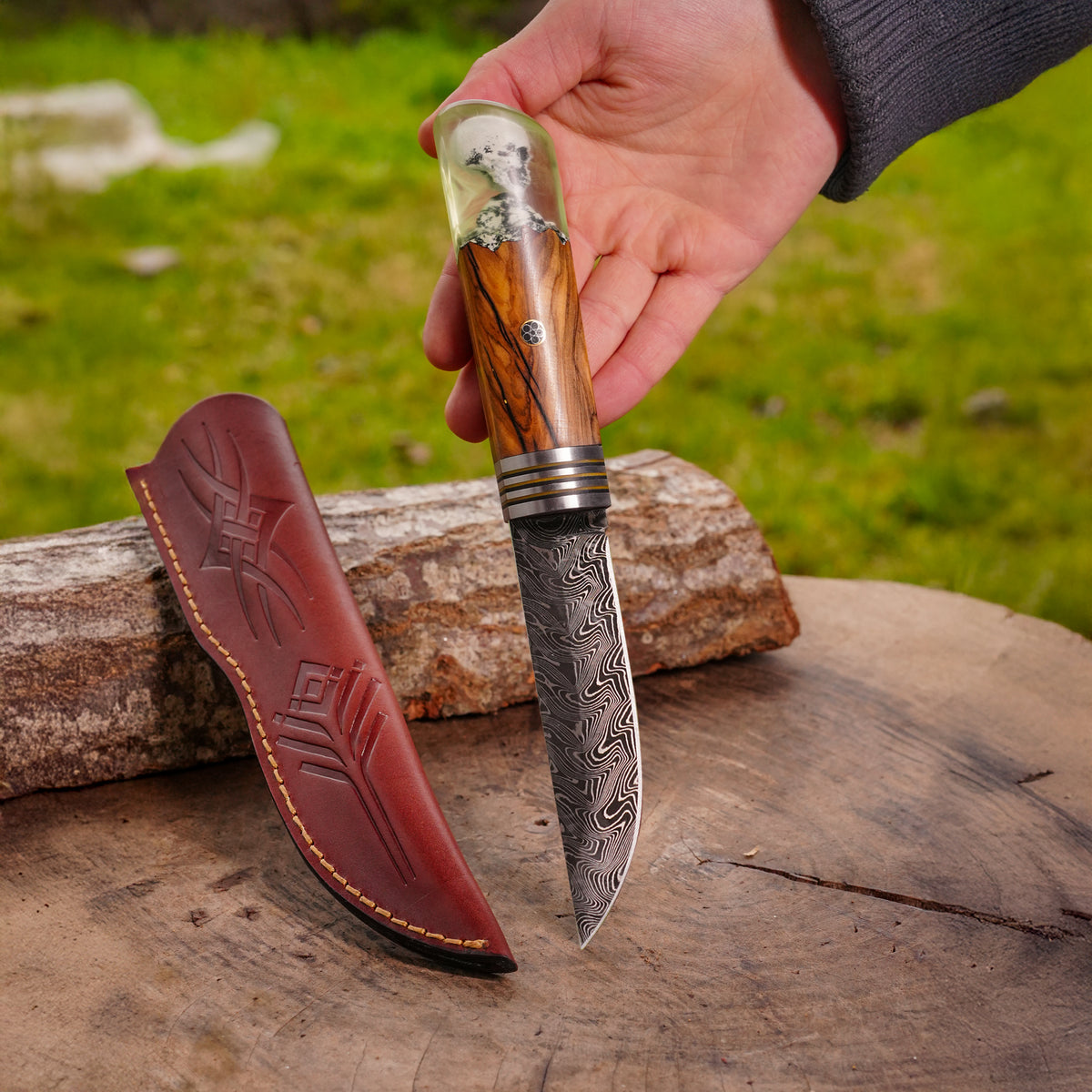 Puukko – Damascus Çelik – Kuru Kafa Detaylı Koleksiyonluk & Hediyelik Özel Seri