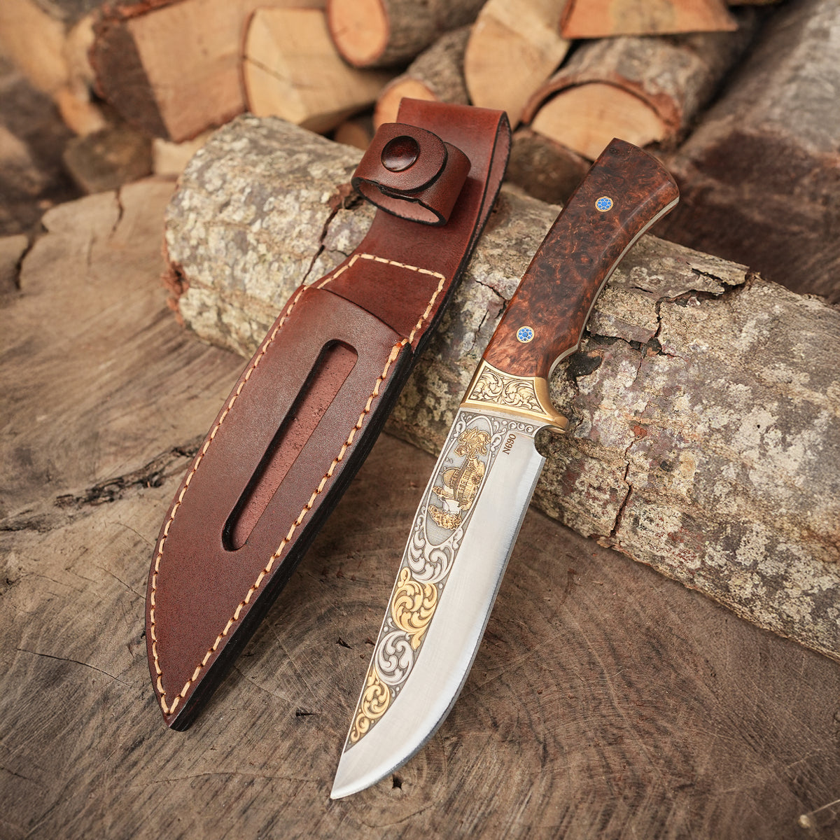 Koleksiyonluk ve Hediyelik Bıçak 24K Altın Kaplama Selahattin Eyyübi - Mescidi Aksa Gravür İşlemeli - Kadife Kutulu