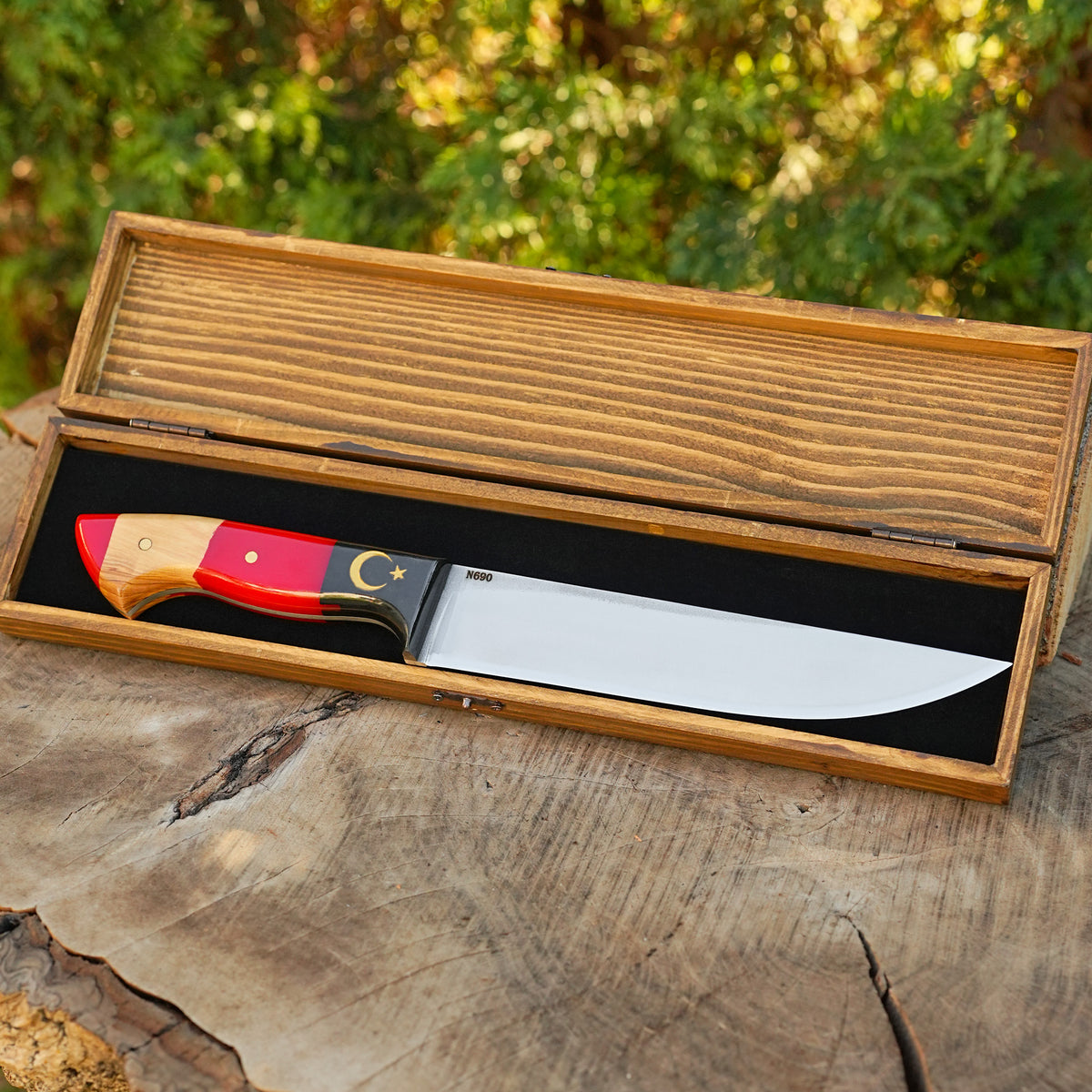 Kelle Bıçağı - N690 Çeliği -Ay Yıldız İşlemeli - Özel Ahşap Kutulu