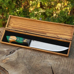 Kelle Bıçağı - N690 Çeliği - 3 Hilal Kurt Desenli - Ahşap Kutulu