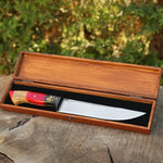 Kelle Bıçağı - N690 Çeliği - 3 Hilal Kurt Desenli - Ahşap Kutulu