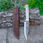 Aslan Gravür İşlemeli Koleksiyon Bıçak - N690 Çeliği - Geyik Sap - 24 Cm