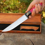 Kelle Bıçağı - N690 Çeliği - 3 Hilal Kurt Desenli - Ahşap Kutulu