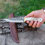Gravür İşlemeli Koleksiyon Bıçak - N690 Çeliği - Geyik Sap - 24 Cm