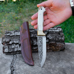 Kurt Gravürü İşlemeli Koleksiyon Bıçak - N690 Çeliği - Geyik Sap - 24 Cm