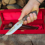 Bushcraft- Koleksiyonluk ve Hediyelik Bıçak 24K Altın Kaplama Kartal Gravür İşlemeli - Kadife Kutulu