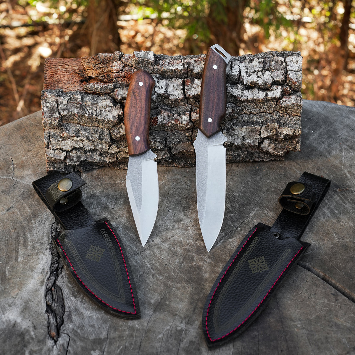 2'li Avcı ModelKamp Bıçağı Seti - Ceviz Sap - 22 Cm