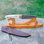 Kurt Gravürü İşlemeli Koleksiyon Bıçak - N690 Çeliği - Geyik Sap - 24 Cm