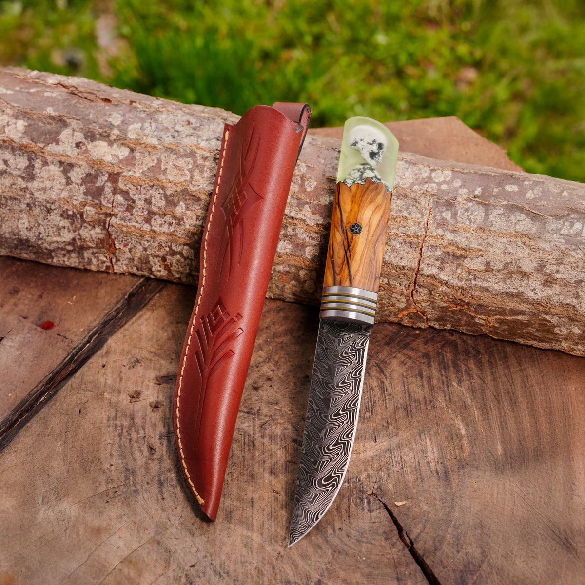 Puukko – Damascus Çelik – Kuru Kafa Detaylı Koleksiyonluk & Hediyelik Özel Seri