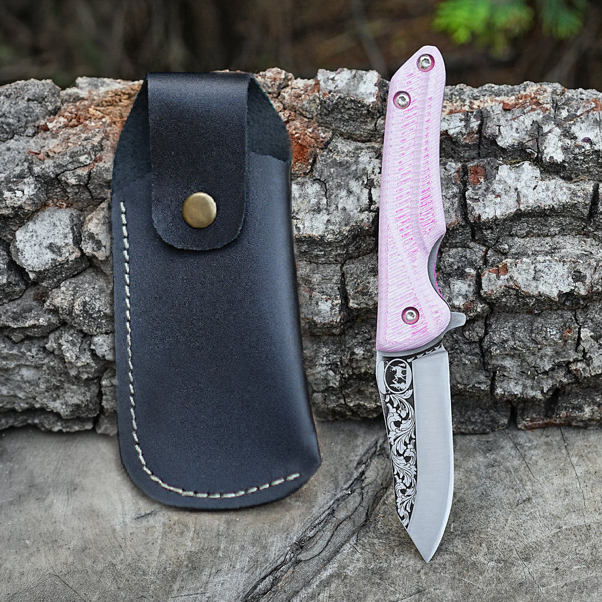 Geyik Gravür İşlemeli - Katlanır Bıçak - Verzalit Sap - 19 Cm
