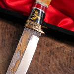 Avcı Bıçağı 25 Cm – Geyik Boynuz Sap – N690 Çelik 24 K Altın - El Yapımı Özel Seri