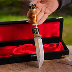 Avcı Bıçağı 25 Cm – Geyik Boynuz Sap – N690 Çelik 24 K Altın - El Yapımı Özel Seri