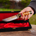 Avcı Bıçağı 25 Cm – Geyik Boynuz Sap – N690 Çelik 24 K Altın - El Yapımı Özel Seri