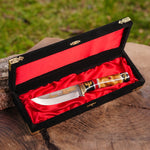 Avcı Bıçağı 25 Cm – Geyik Boynuz Sap – N690 Çelik 24 K Altın - El Yapımı Özel Seri