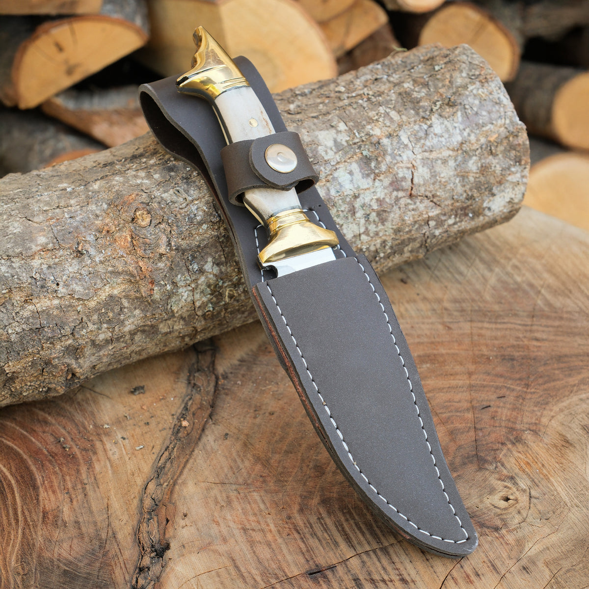 Avcılık, kamp ve koleksiyon için uygun, dayanıklı geyik boynuzu saplı paslanmaz çelik bıçak