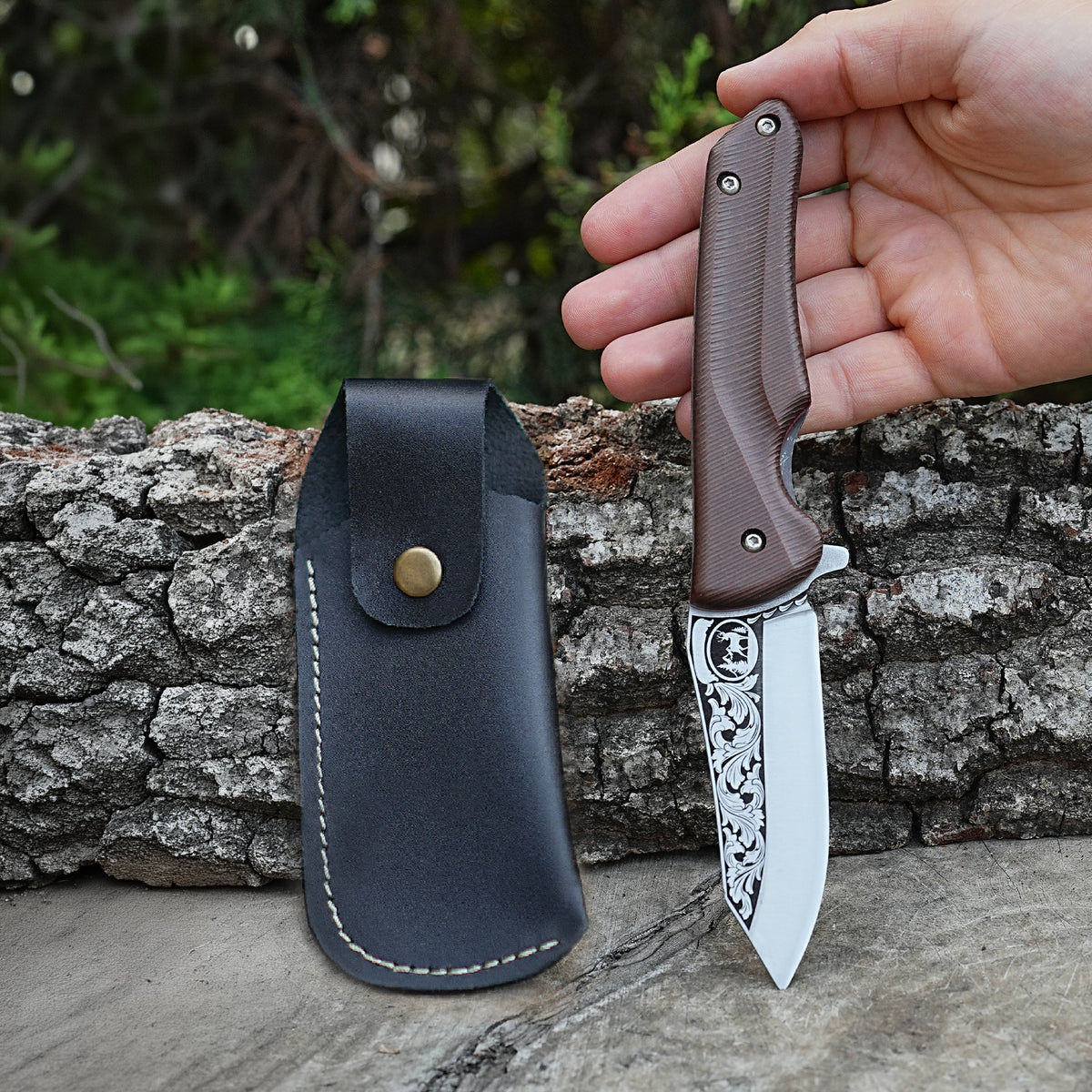 Geyik Gravür İşlemeli - Katlanır Bıçak - Verzalit Sap - 21 Cm