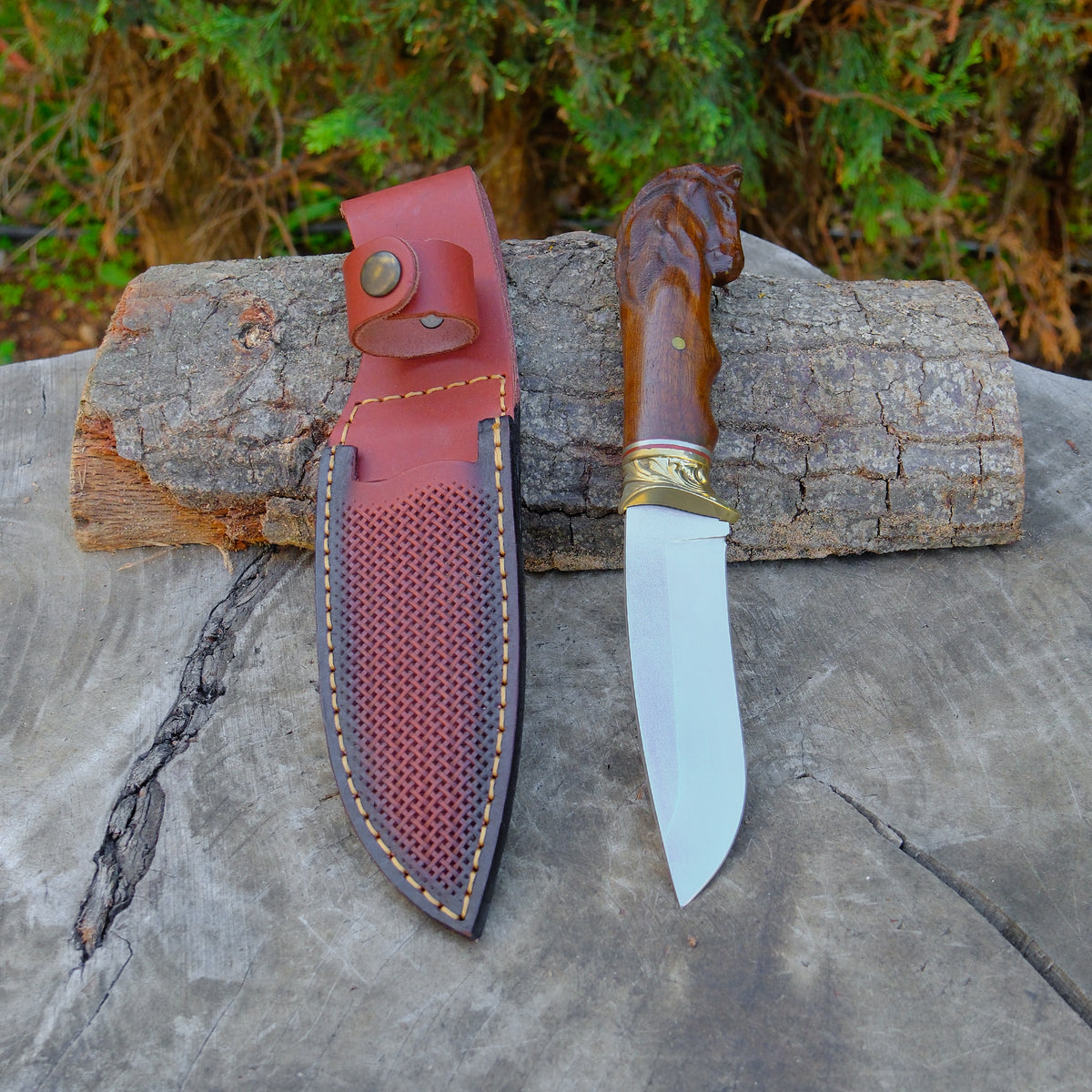 At Başlı Koleksiyonluk ve Hediyelik - Tırtıklı / Desenli Balçak Bıçak - 25 Cm
