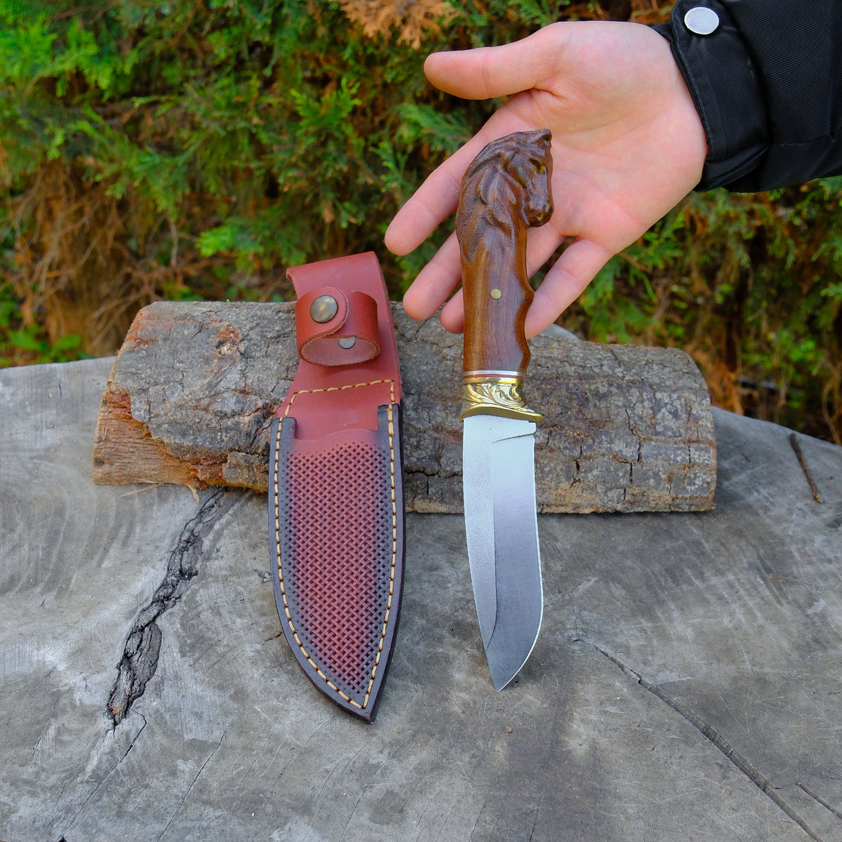 At Başlı Koleksiyonluk ve Hediyelik - Tırtıklı / Desenli Balçak Bıçak - 25 Cm