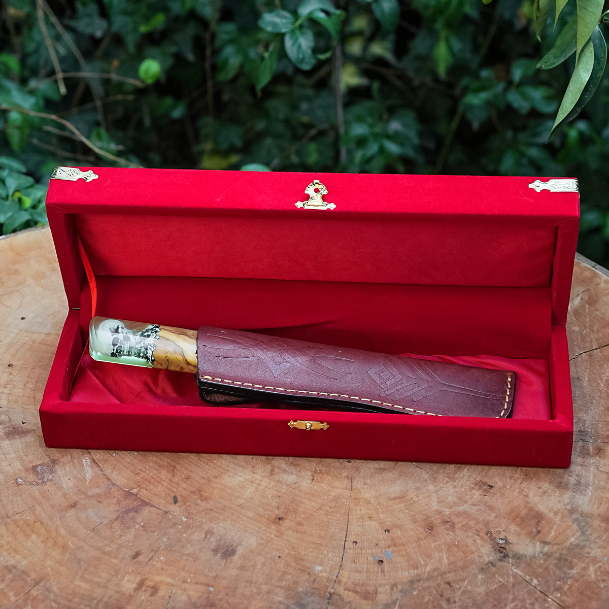 Puukko - N690 Çelik- 24K Altın Kaplama Kurt Gravür İşlemeli - Koleksiyonluk ve Hediyelik Bıçak