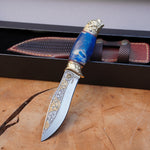 Koleksiyonluk ve Hediyelik Puukko Bıçak 24K Altın Kaplama Ayı Başlı Gravür İşlemeli