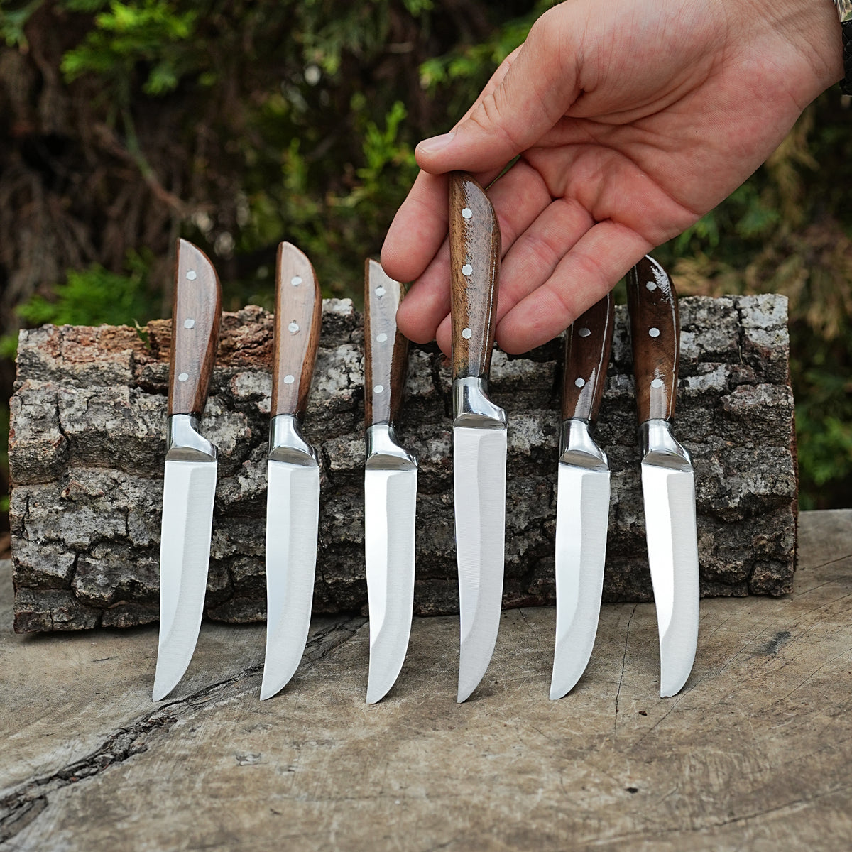 Profesyonel 6'lı Meyve - Sebze Bıçağı Seti – Ceviz Sap - 19 Cm