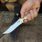 4034 Alman paslanmaz çeliği ve orijinal geyik boynuzu saplı 26 cm el yapımı bıçak