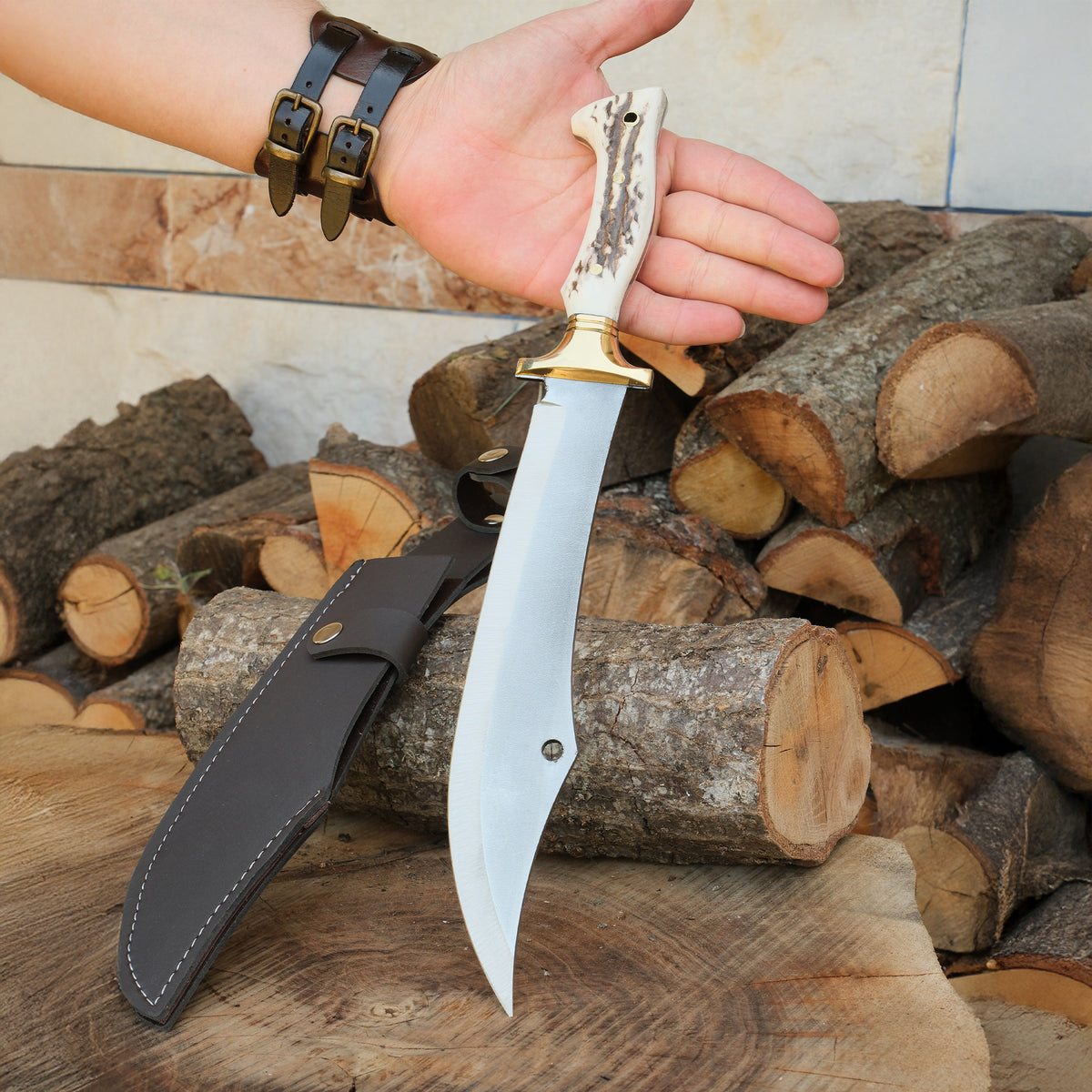 Paslanmaz 4116 Alman çeliği ve geyik boynuzu saplı 39 cm el yapımı bıçak