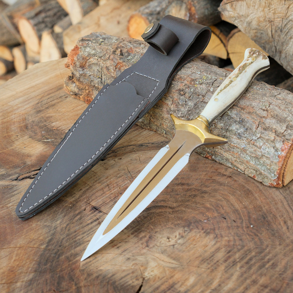 4116 paslanmaz Alman çeliği ve orijinal geyik boynuzu saplı 31 cm Çerkez model bıçak