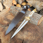 4116 paslanmaz çelikten üretilmiş, geyik boynuzu saplı ve pirinç balçaklı 34 cm çerkez bıçak