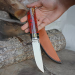 Koleksiyonluk ve Hediyelik Bıçak - N690 Çelik- KırmızıEpoksi Kozalak Karışımı Sap