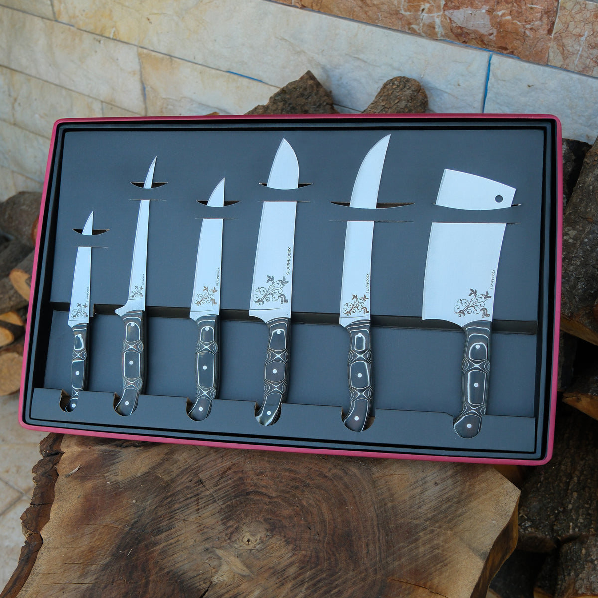 4116 Fransız paslanmaz çeliğinden üretilmiş verzalit saplı 6 parçalık şef bıçağı seti