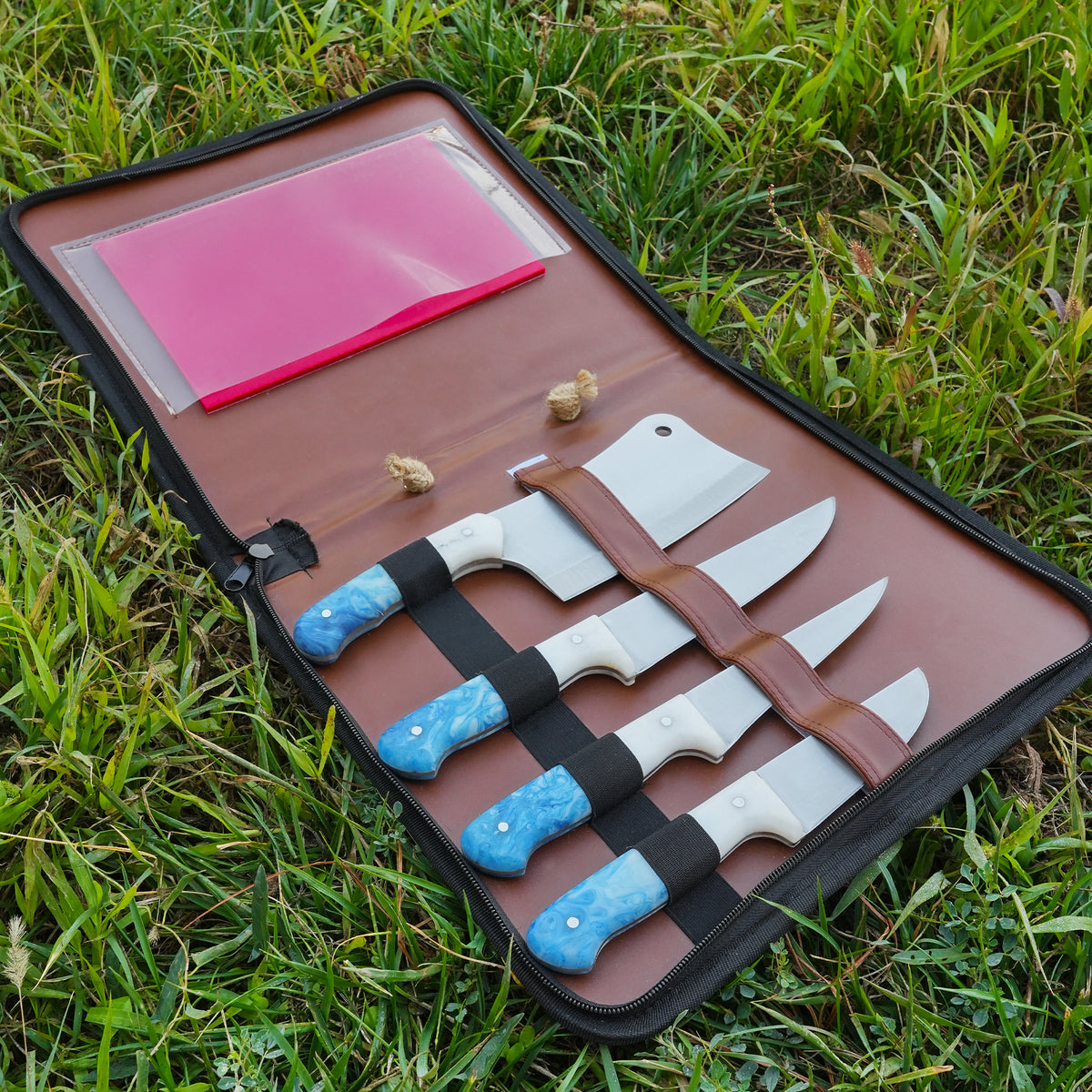 4'lü Kasap Bıçağı Seti + Kesme Tahtası - Paslanmaz Premium Kalite