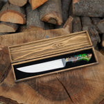 Kelle Bıçağı - N690 Çeliği - 3 Hilal Kurt Desenli - Ahşap Kutulu