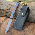 21 cm uzunluğunda Damascus çelikten üretilmiş stabilize saplı katlanır bıçak