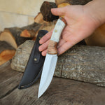 Estetik görünümlü zeytin ağacı epoksi saplı dayanıklı bushcraft model bıçak