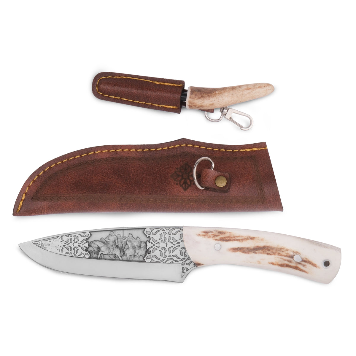 Paslanmaz N690 çelikle donatılmış geyik saplı özgün kamp bıçağı