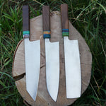 Yatağan ustaları tarafından üretilmiş ceviz epoksi saplı şef bıçağı seti