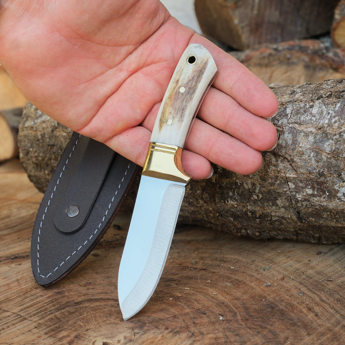 Doğal geyik boynuzu saplı el yapımı 4116 çelikten mini bıçak