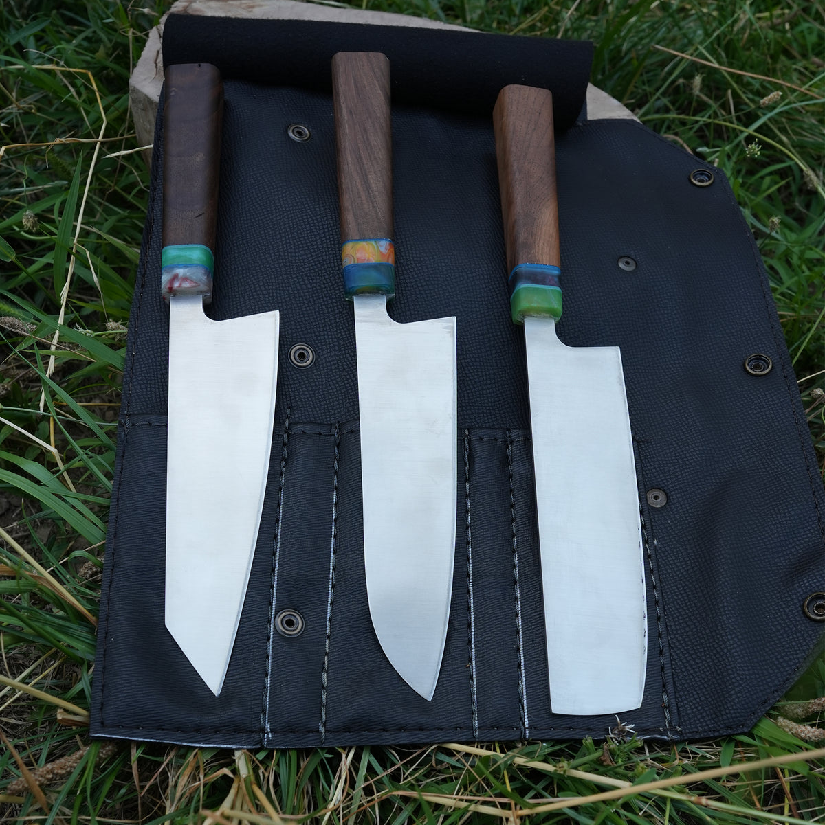 El yapımı 4034 Alman çelikten üretilmiş Gyutou, Nakiri ve Kritsuki bıçak seti