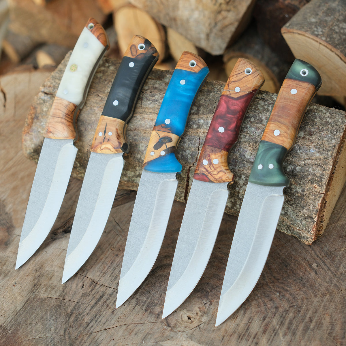 Koleksiyonluk değere sahip zeytin saplı, paslanmaz çelik bushcraft av bıçağı