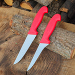 Yatağan kasabasında üretilmiş, kauçuk saplı paslanmaz çelik kesme ve sıyırma bıçakları.