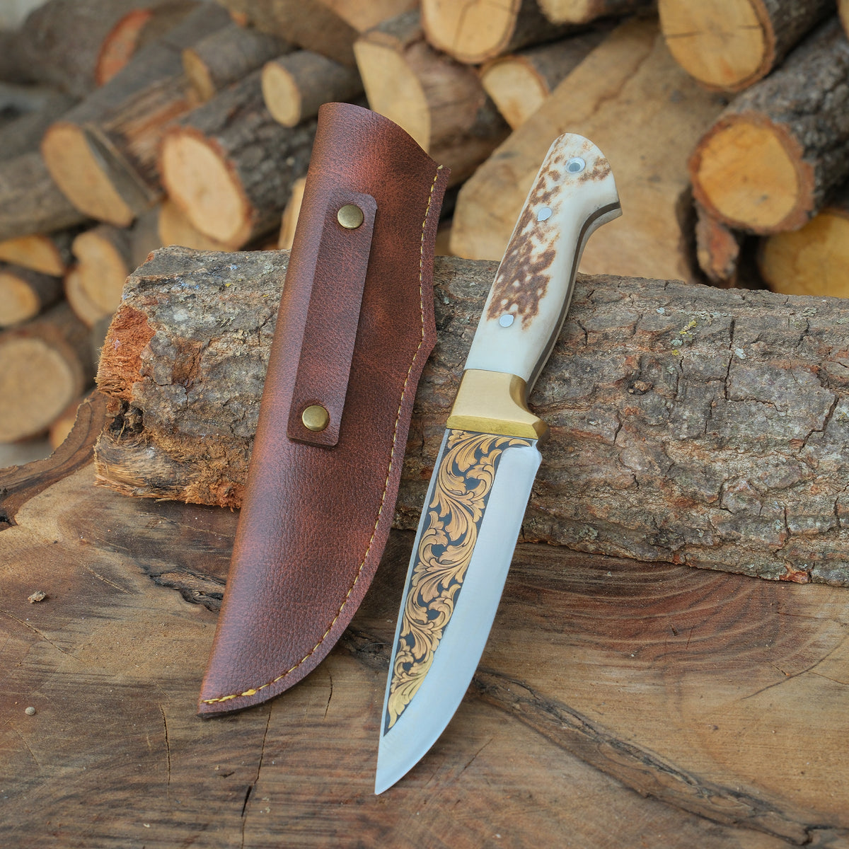 Orijinal geyik boynuzu saplı, koleksiyonluk el işçiliği bıçak