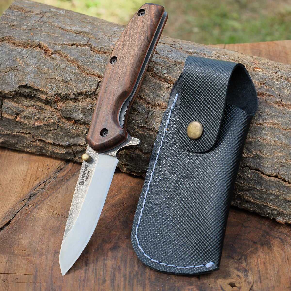 N690 çelik ve ceviz ağacı saplı 20 cm el yapımı katlanır bıçak