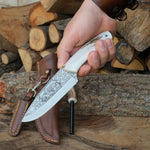 N690 çeliğinden üretilmiş geyik saplı paslanmaz el yapımı kamp bıçağı