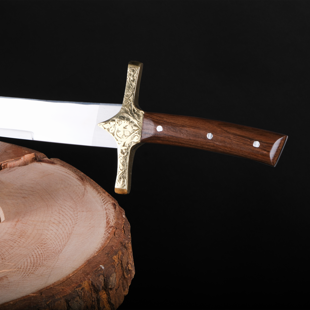 Koleksiyon ve dekor amaçlı el yapımı ceviz saplı uzun paslanmaz model