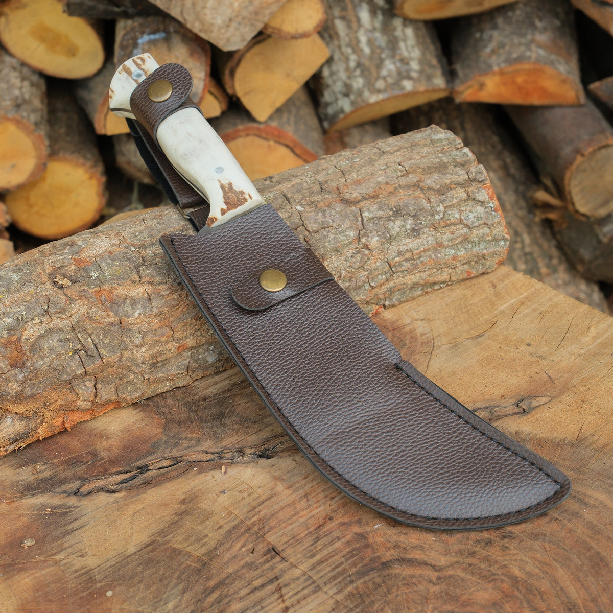 Doğal geyik boynuzu sap ve paslanmaz çelik kombinasyonlu uzun bıçak