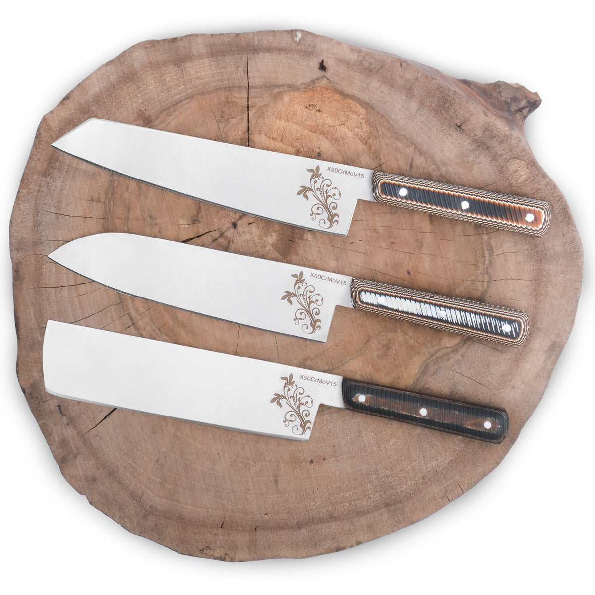 4116 Alman çelikten üretilmiş verzalit saplı 3’lü şef bıçağı seti